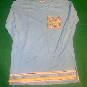 Crown & Ivy Light Blue Long Sleeve Tee with Tropical Pocket